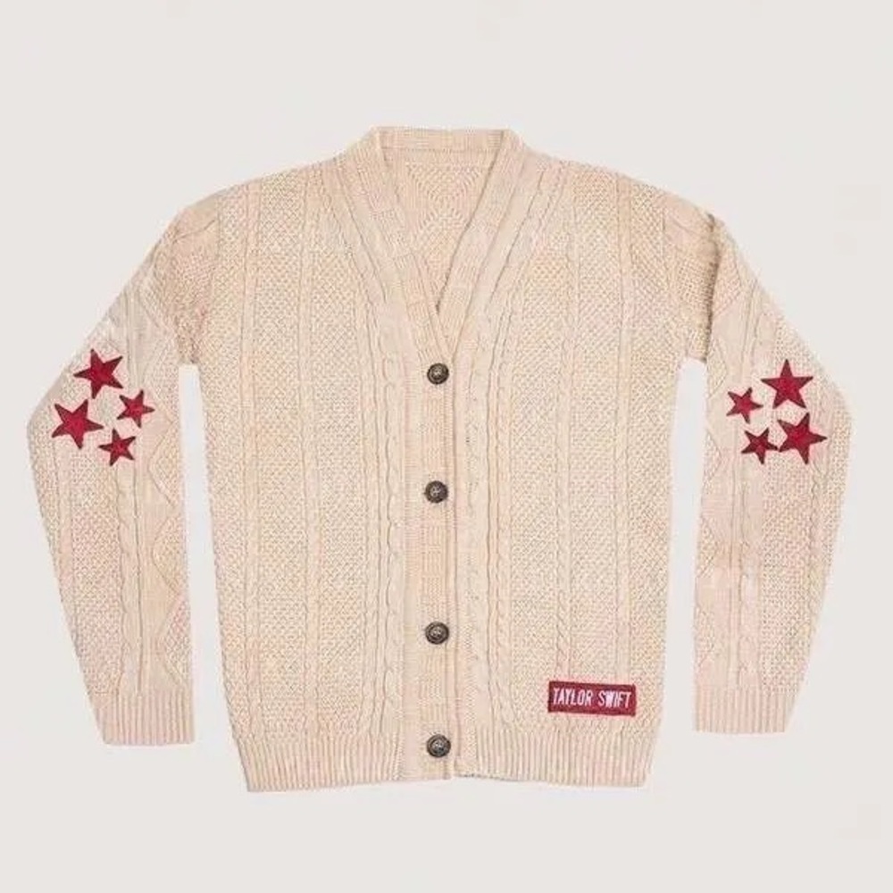 Taylor Swift Beige Cardigan with Red Star Details